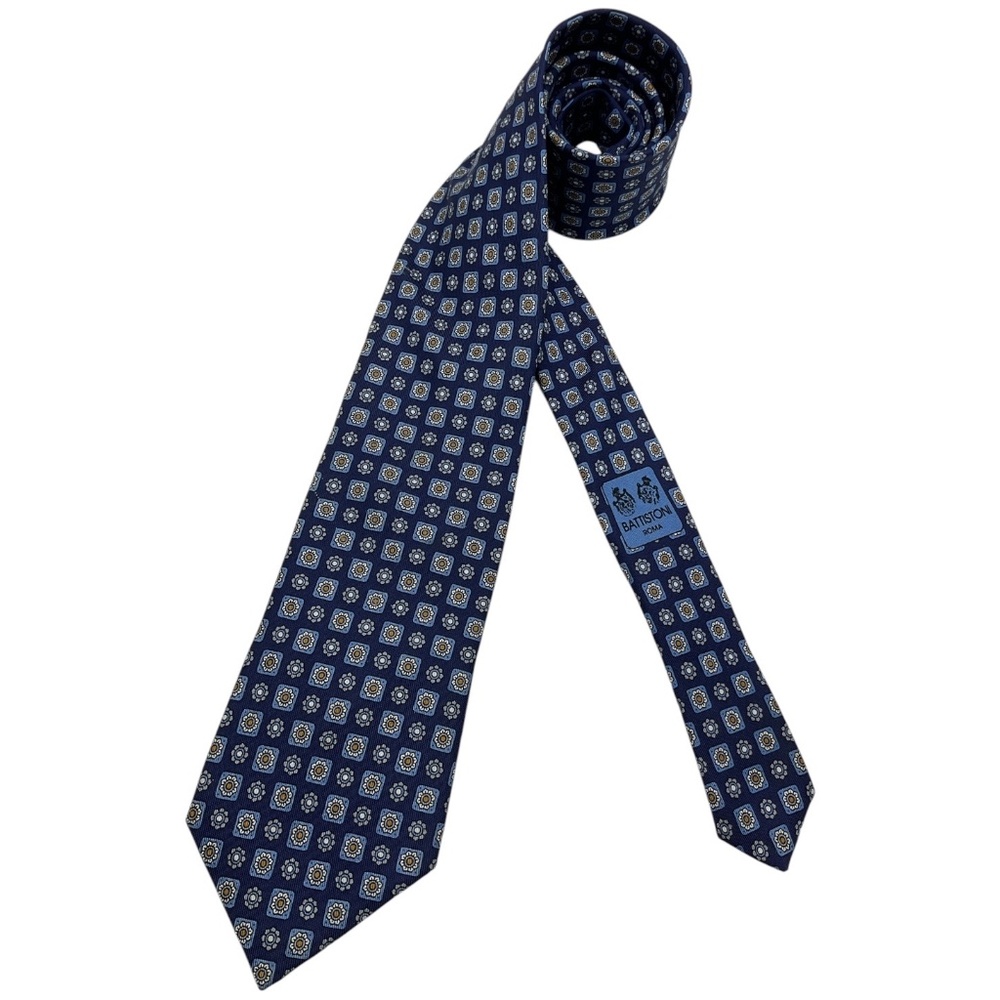 BATTISTONI Navy/Blue Geometric Floral Silk LUXURY Tie ITALY